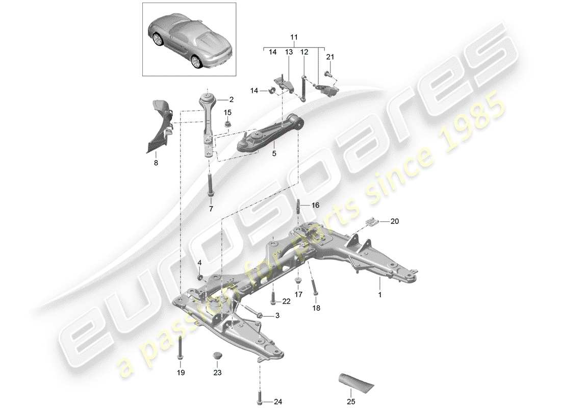 porsche 2016 (981 boxster spyder) quertraeger ersatzteildiagramm