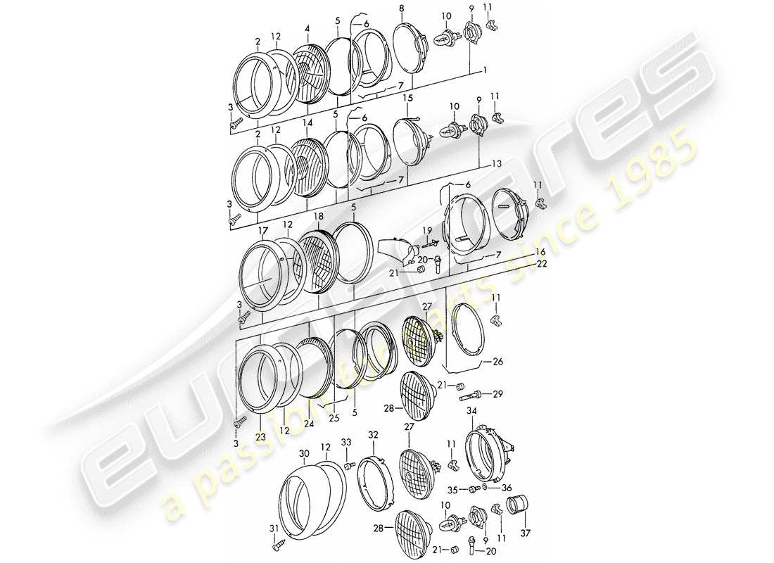 porsche 1966 (911/912) scheinwerfer - d >> - mj 1968 ersatzteildiagramm