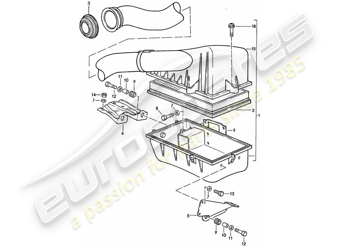 porsche 1983 (944) luftfiltersystem teilediagramm