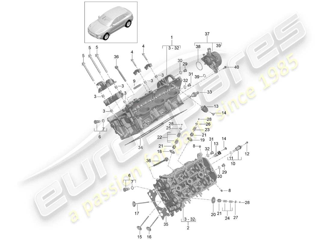porsche 2017 (macan) zylinderkopf teilediagramm