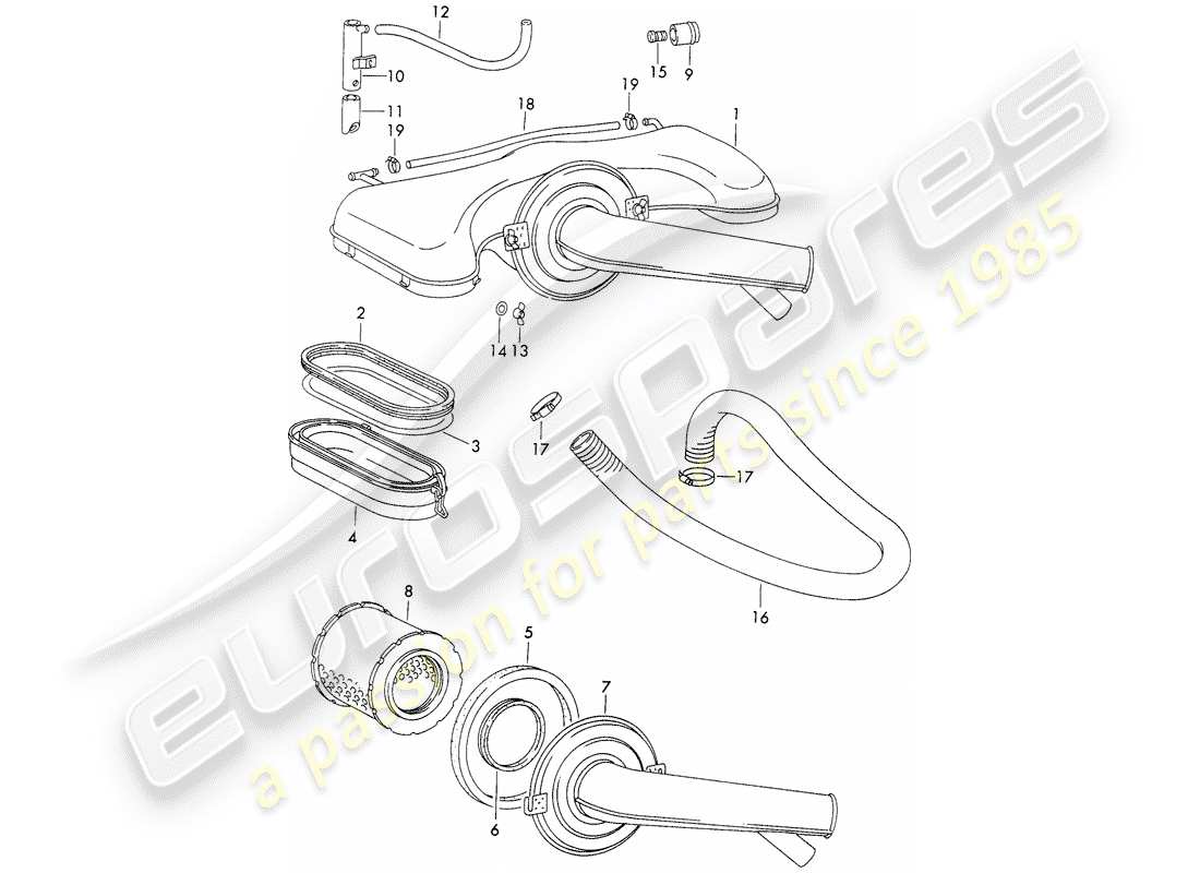 porsche 1973 (911) luftfiltersystem - für - zenith - vergaser ersatzteildiagramm