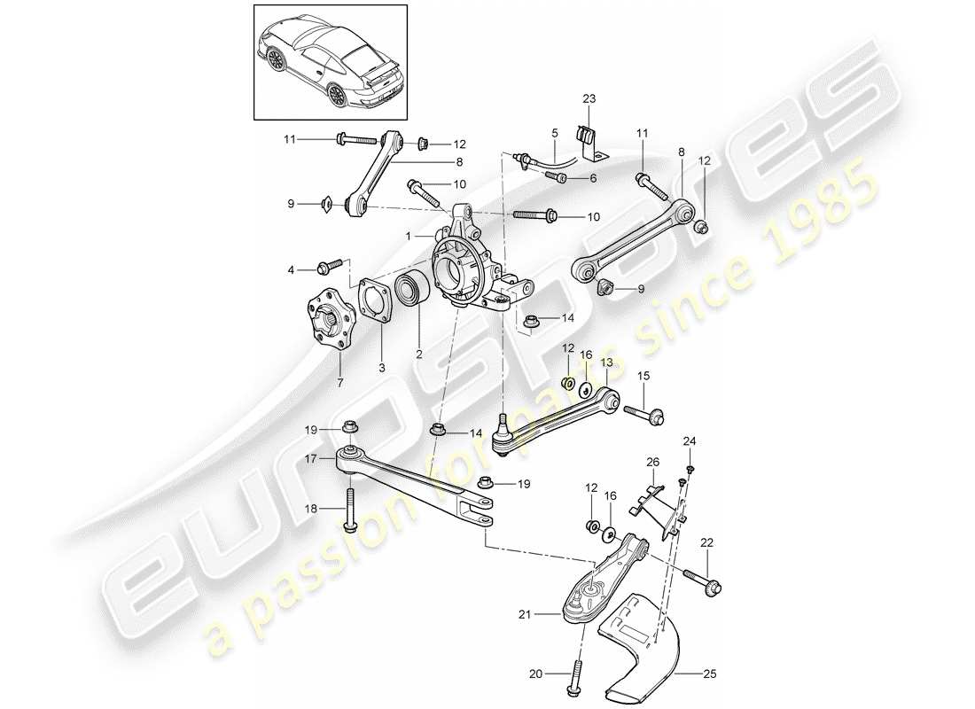 porsche 2008 (997-1 gt3) hinterachse teilediagramm