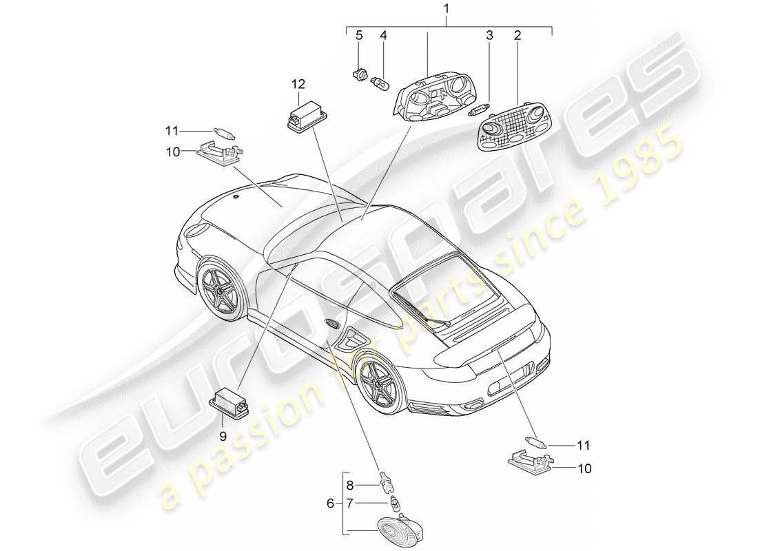 porsche 2011 (997-2 turbo / gt2 rs) innenleuchten ersatzteildiagramm