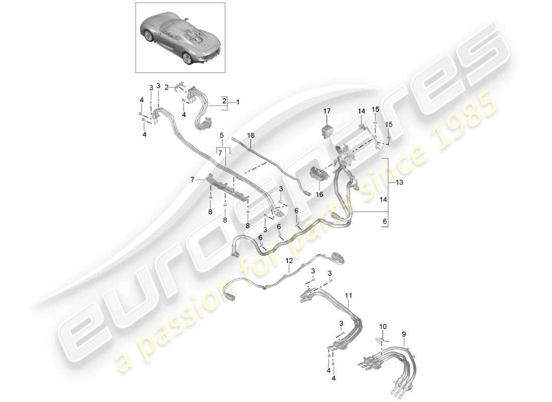 porsche 2015 (918 spyder) kabelbäume ersatzteildiagramm