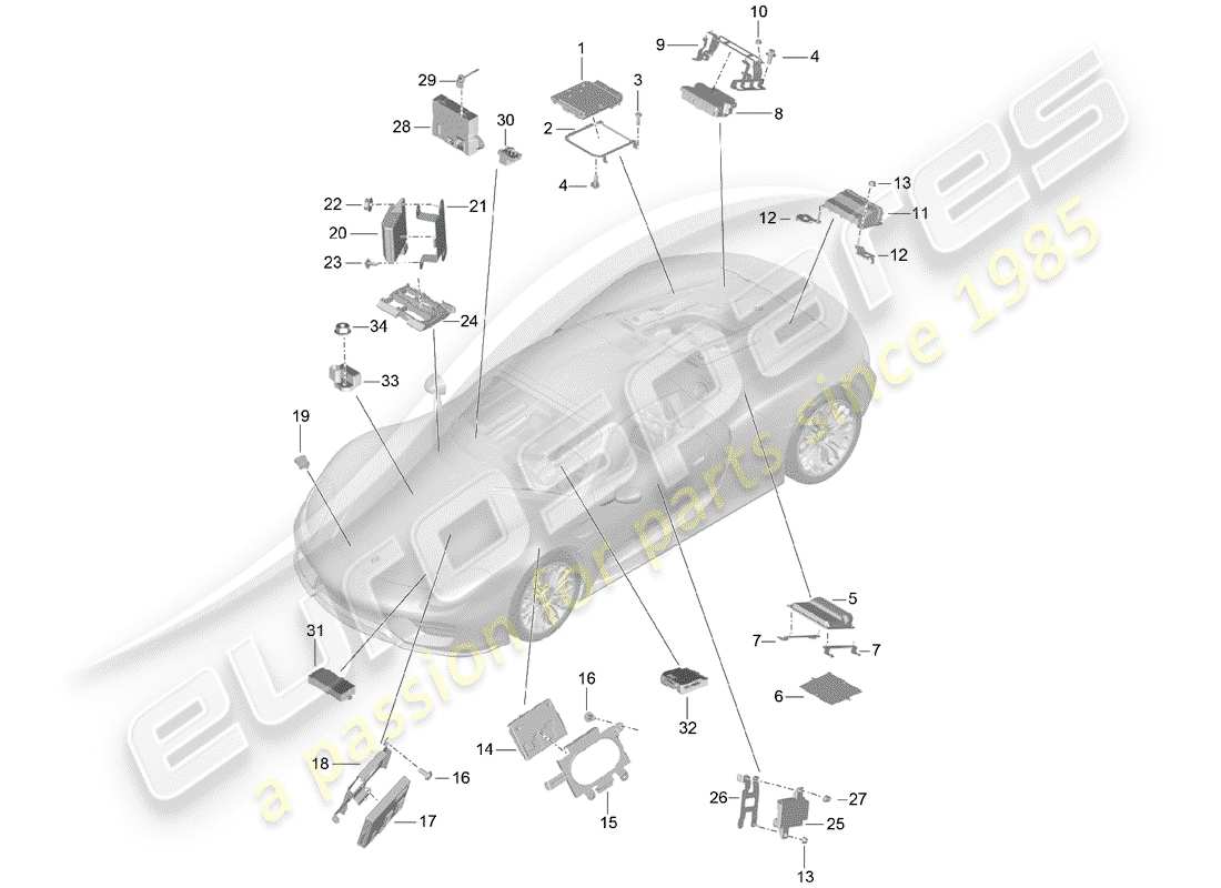 porsche 2015 (918 spyder) steuergeräte ersatzteildiagramm
