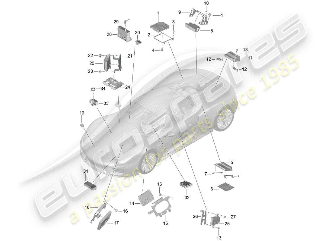porsche 918 spyder (2015) steuergeräte ersatzteildiagramm