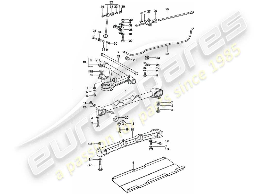 porsche 1974 (911) vorderachse - stabilisator - hilfsstütze aus stahl ersatzteildiagramm