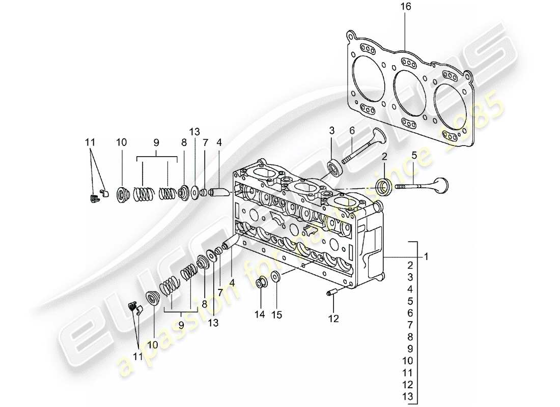 porsche 2002 (996 gt3) zylinderkopf teilediagramm