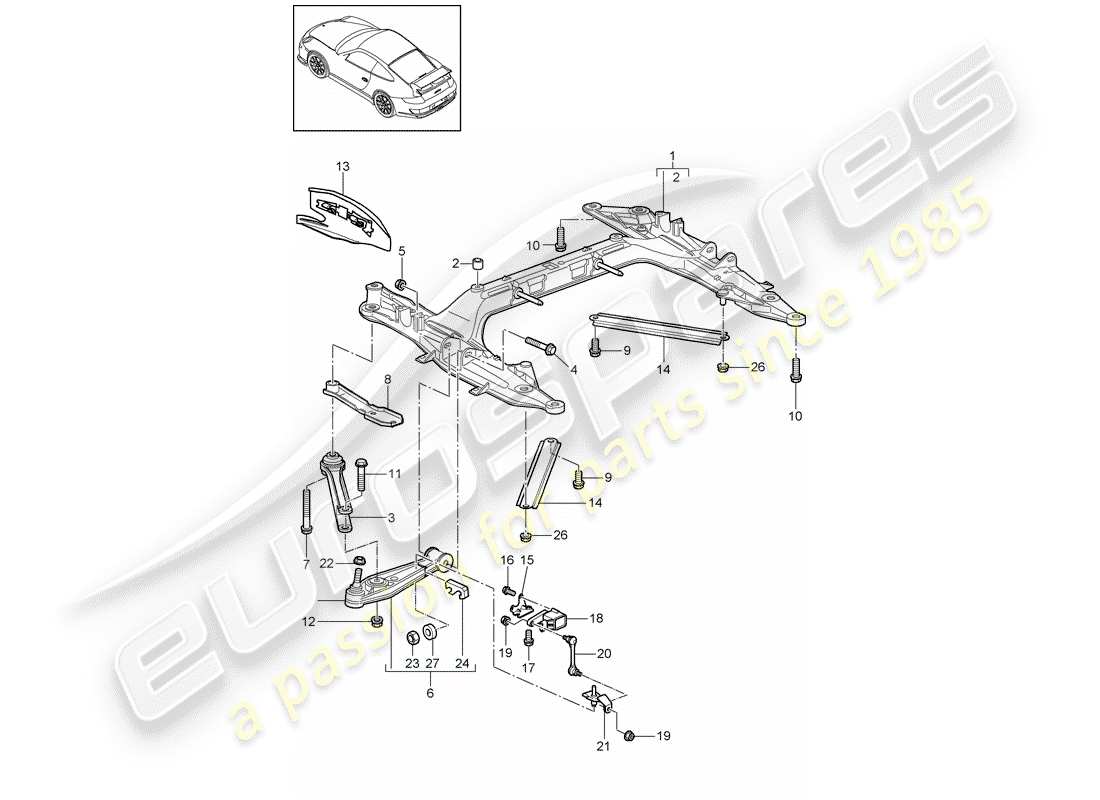 porsche 2008 (997-1 gt3) quertraeger ersatzteildiagramm