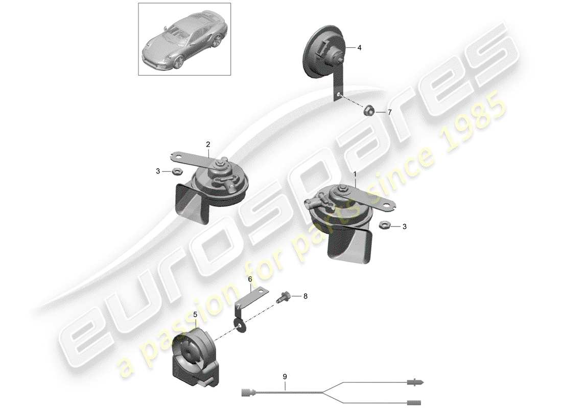 porsche 2014 (991-1 turbo) fanfare horn ersatzteildiagramm