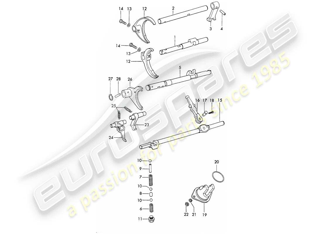 porsche 1966 (911/912) schaltstangen - schaltgabeln - sportomatic ersatzteildiagramm