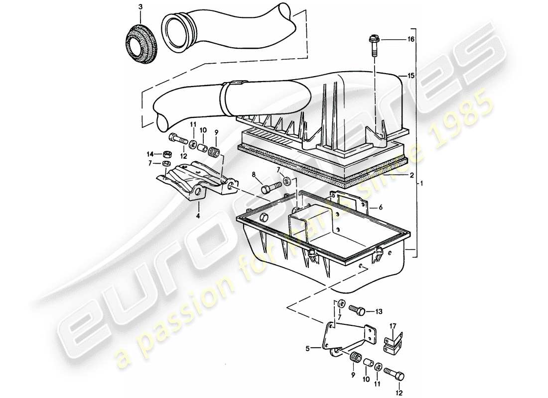 porsche 1988 (924s) luftfiltersystem teilediagramm