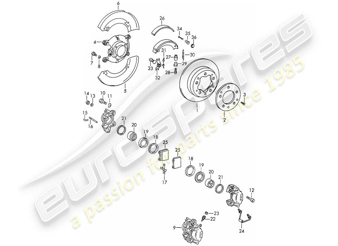 porsche 1969 (911/912) scheibenbremsen - d >> - mj 1968 ersatzteildiagramm