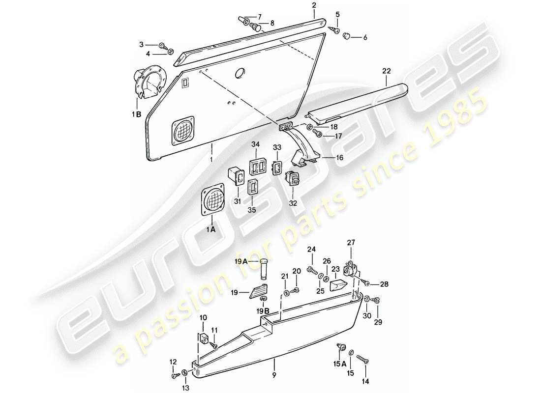porsche 1985 (911) innenausstattung - türen ersatzteildiagramm