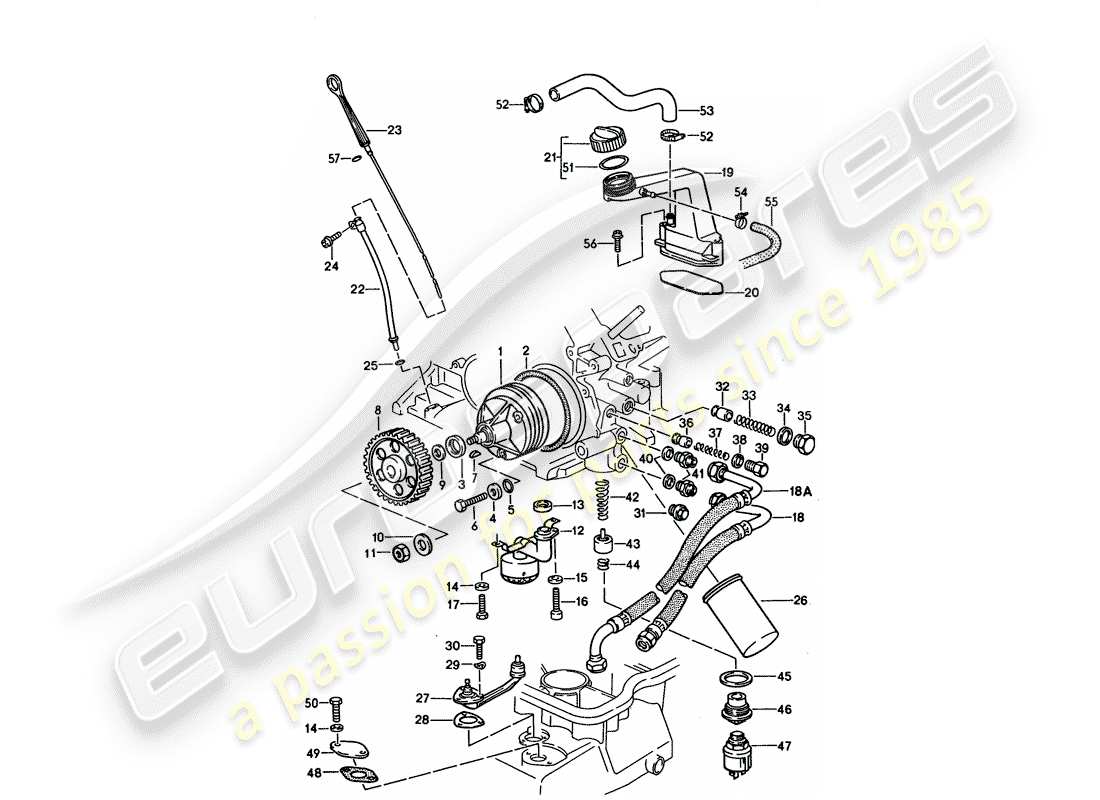 porsche 1995 (928) motorschmierung teilediagramm