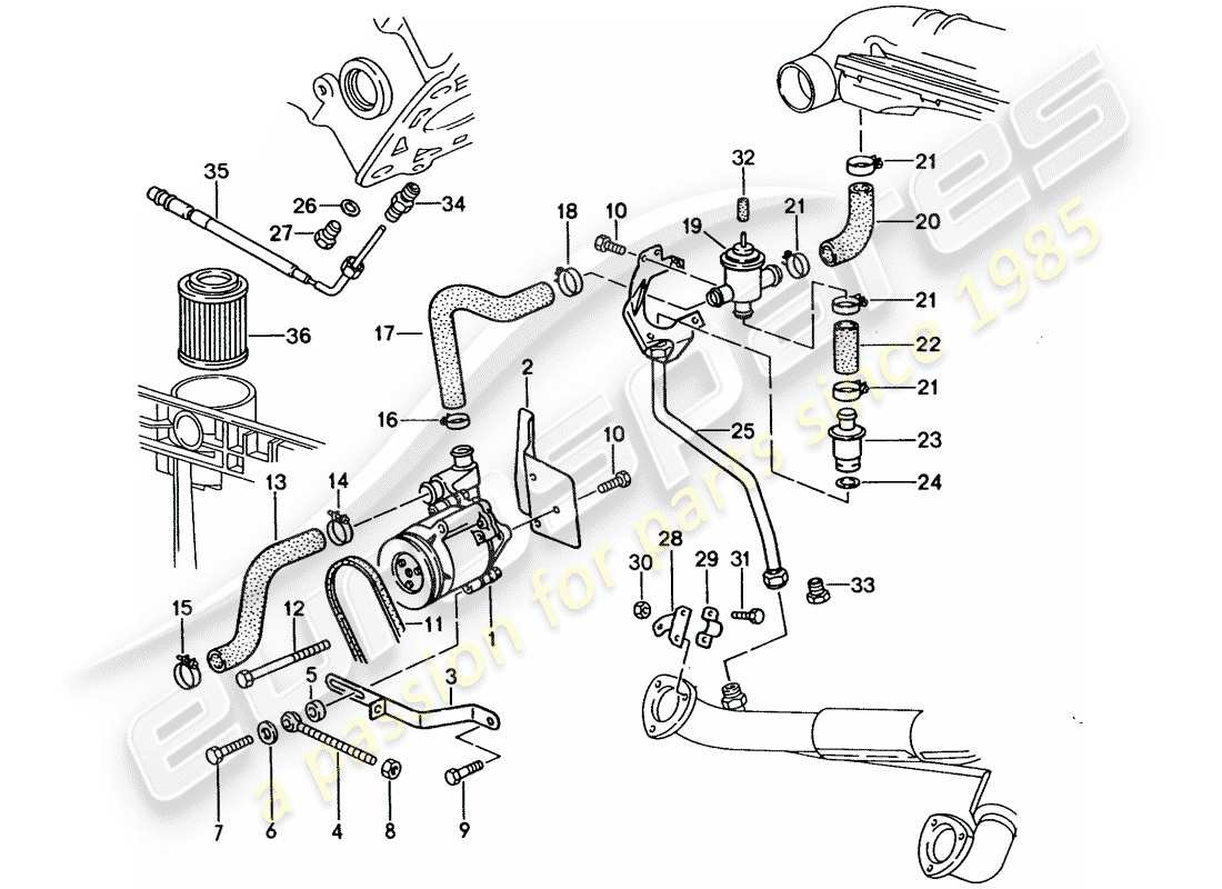porsche 1992 (928) luftinjektion - für fahrzeuge mit - katalysator ersatzteildiagramm