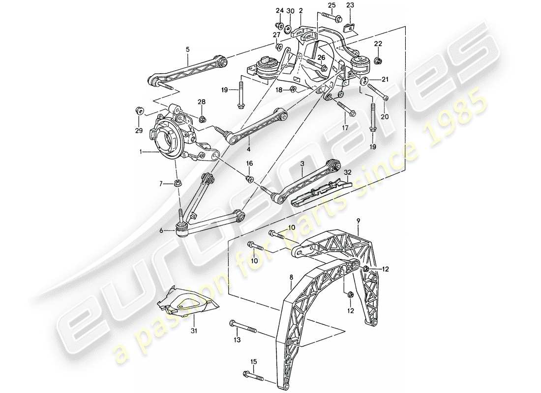 porsche 1998 (993) hinterachse teilediagramm