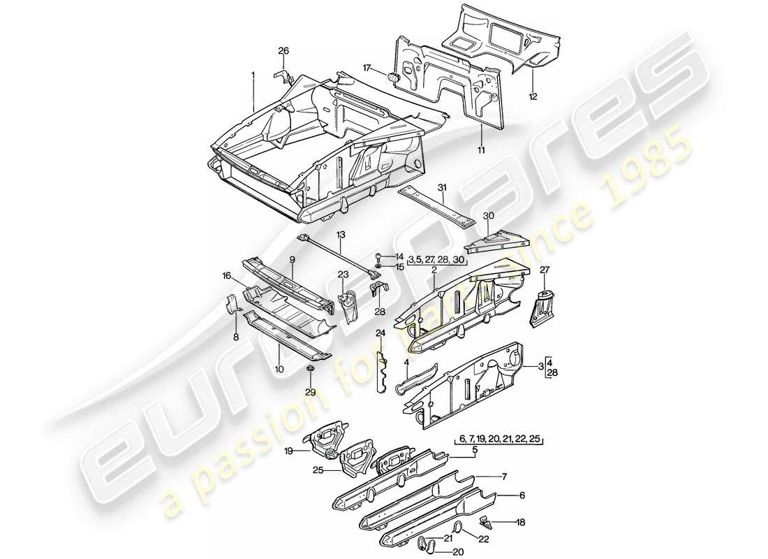 porsche 1982 (928) front end teilediagramm