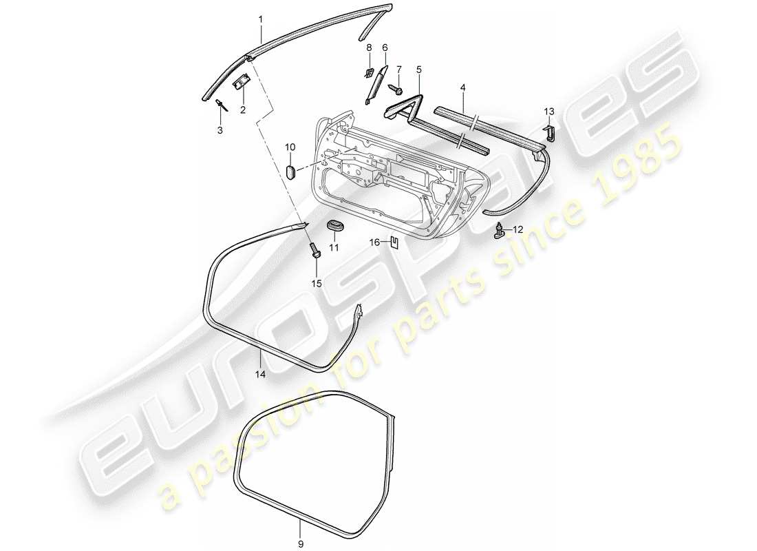 porsche 2005 (996 turbo / gt2) türdichtung - dichtung - windschutzscheibenrahmen ersatzteildiagramm