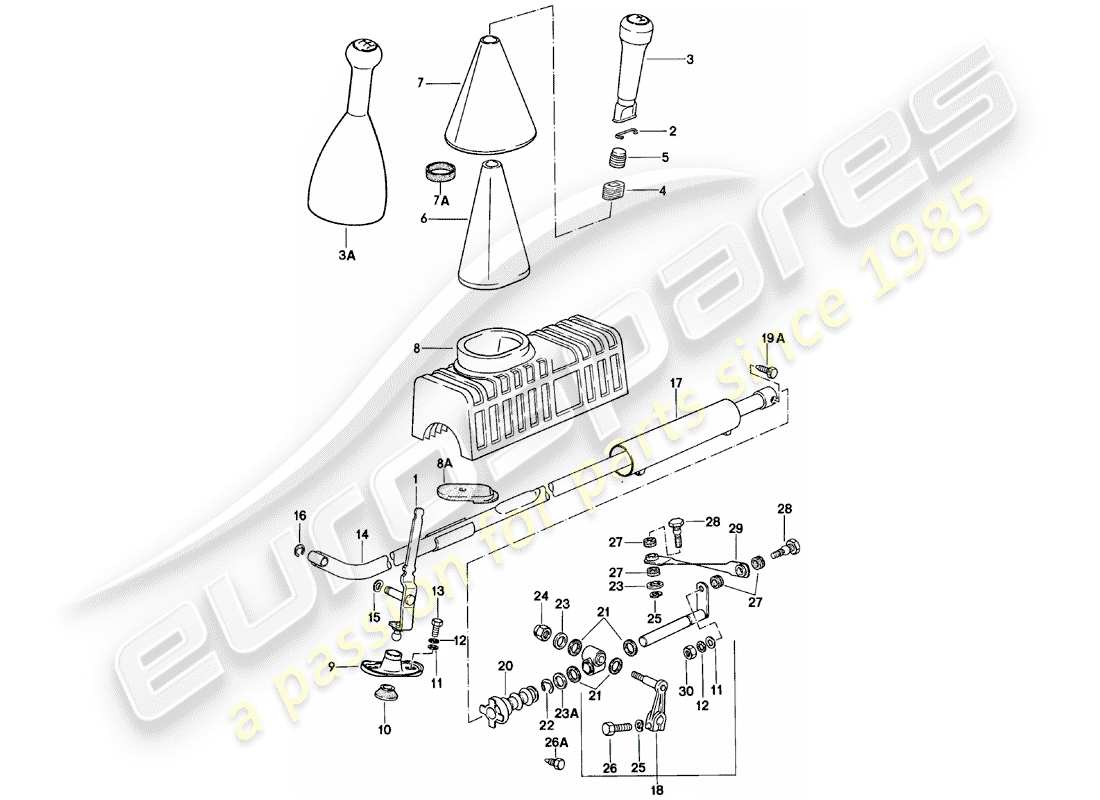 porsche 1983 (924) schaltmechanismus - handschaltgetriebe ersatzteildiagramm
