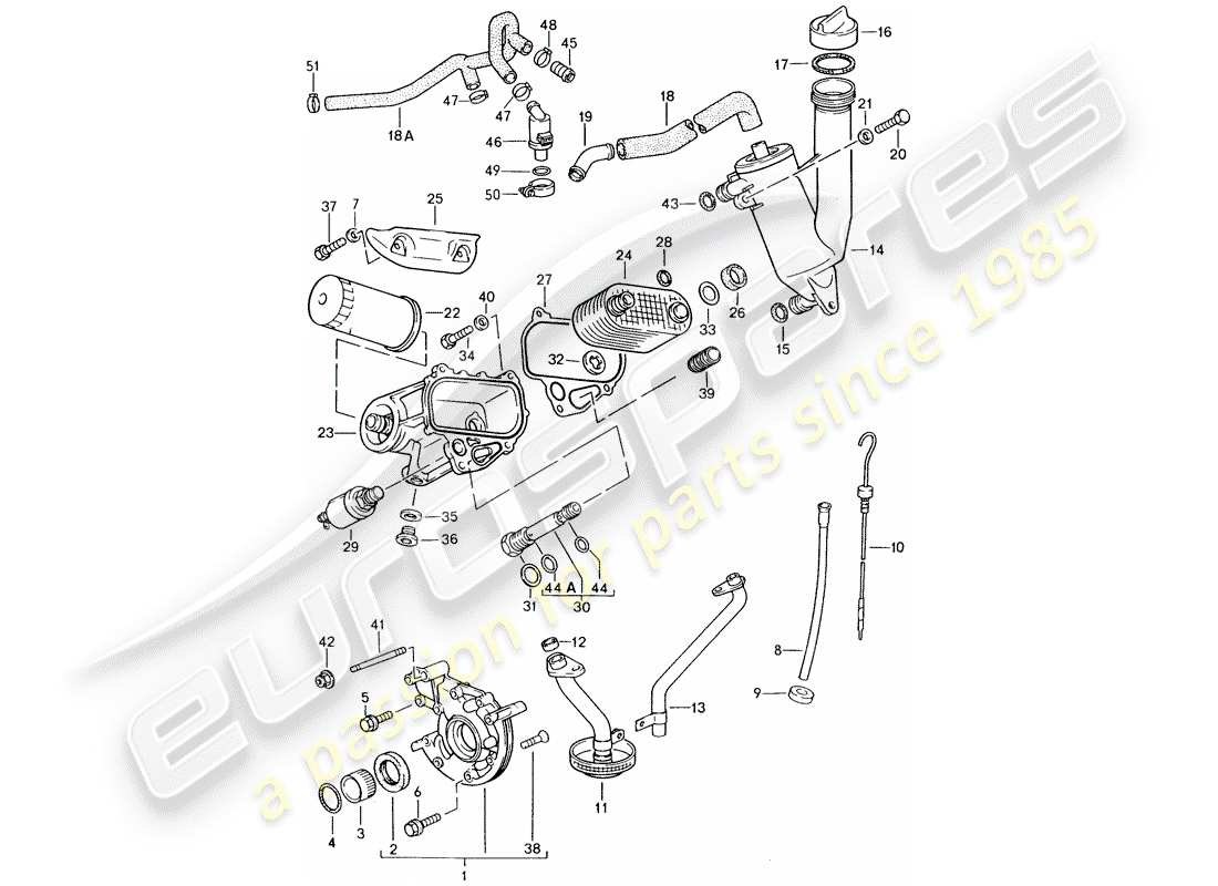 porsche 1986 (924s) motorschmierung teilediagramm