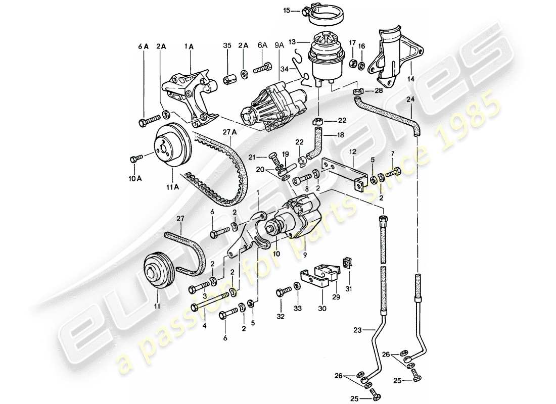 porsche 1985 (928) lenkung - leinen ersatzteildiagramm