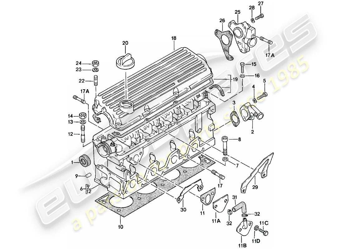 porsche 1984 (924) zylinderkopf teilediagramm