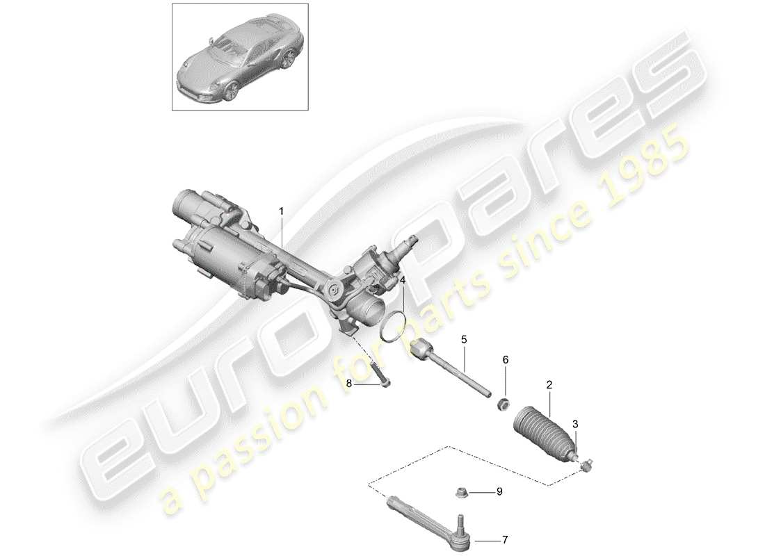 porsche 2017 (991-2 turbo) lenkgetriebe teilediagramm