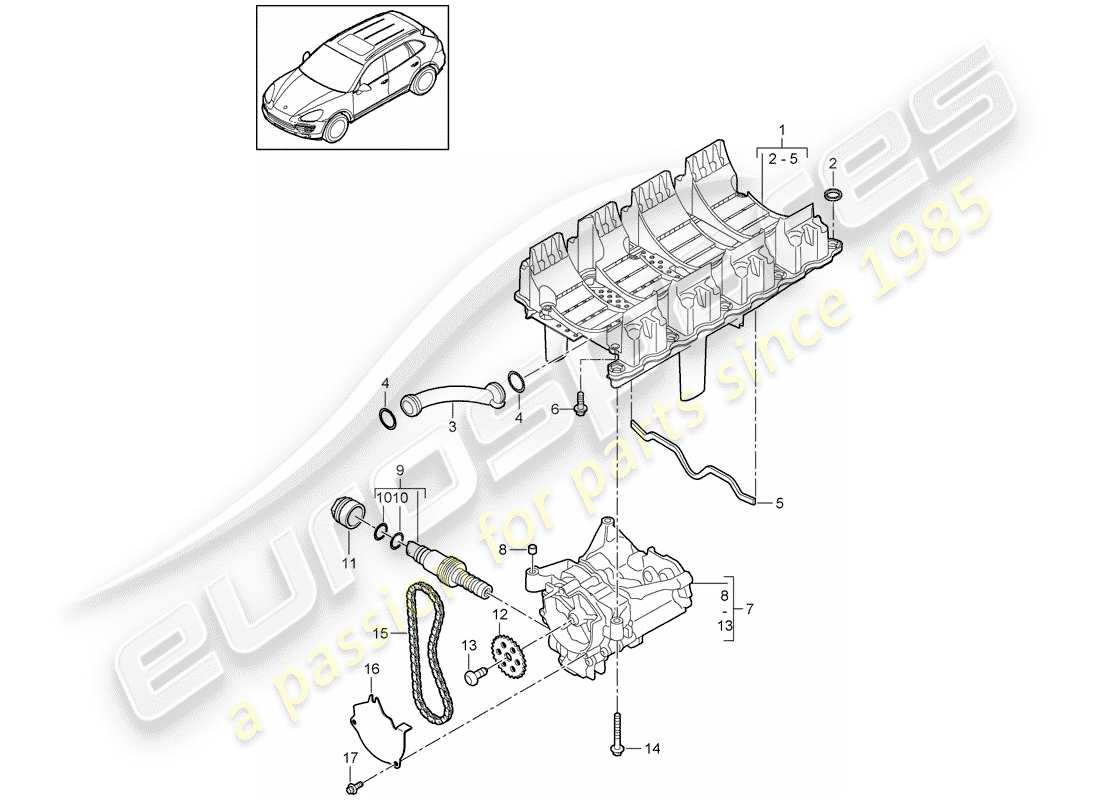 porsche 2014 (cayenne e2 92a) ölleitblech ersatzteildiagramm