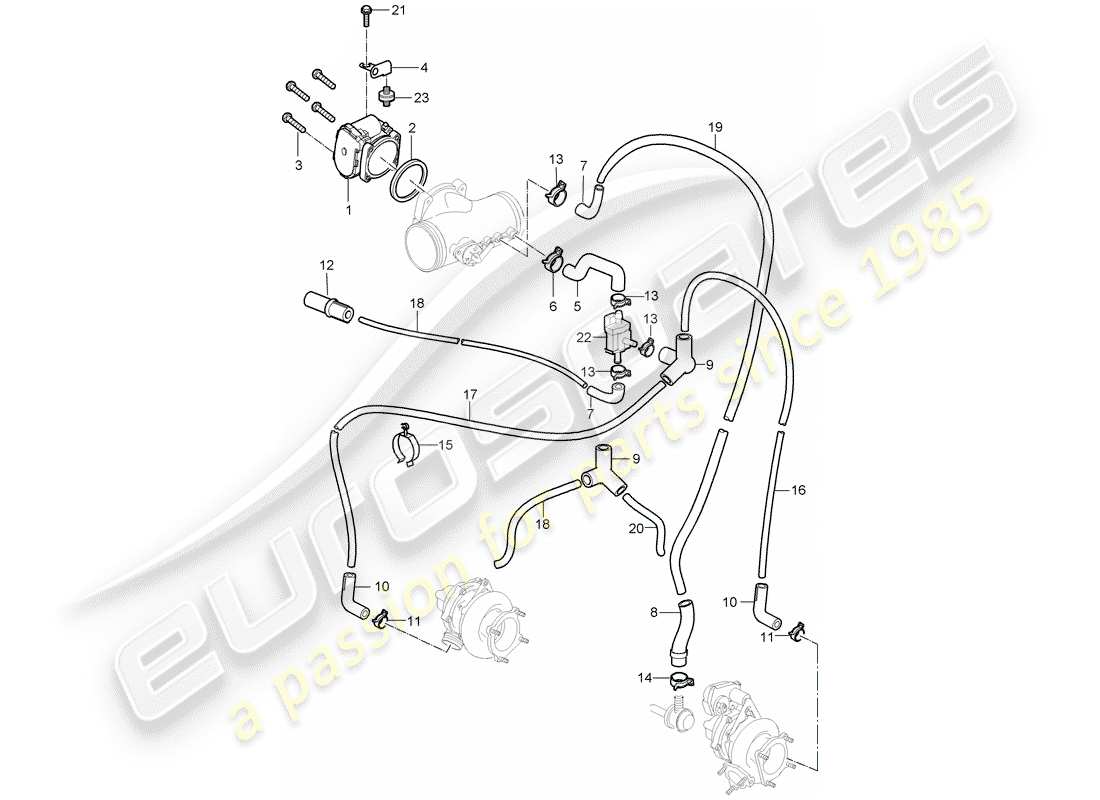 porsche 2007 (997-1 turbo / gt2) drosselklappengehäuse - teilediagramm