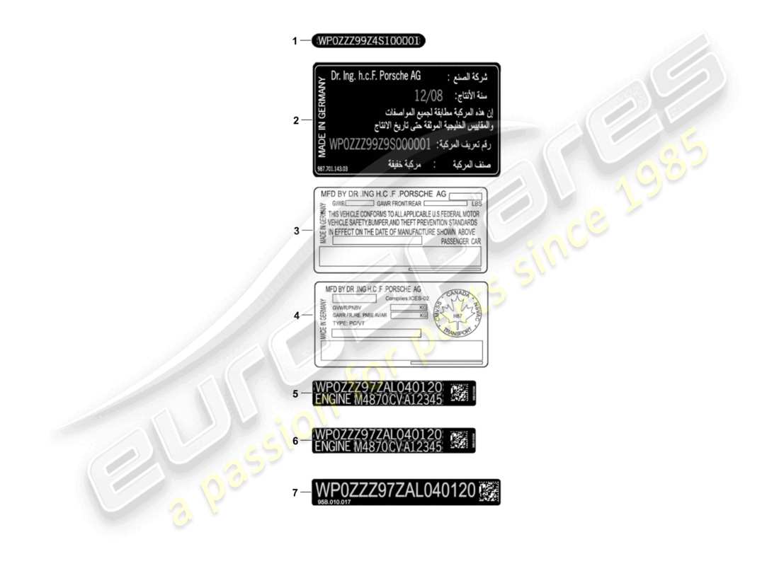 porsche 2013 (981 boxster) schilder/hinweise teilediagramm