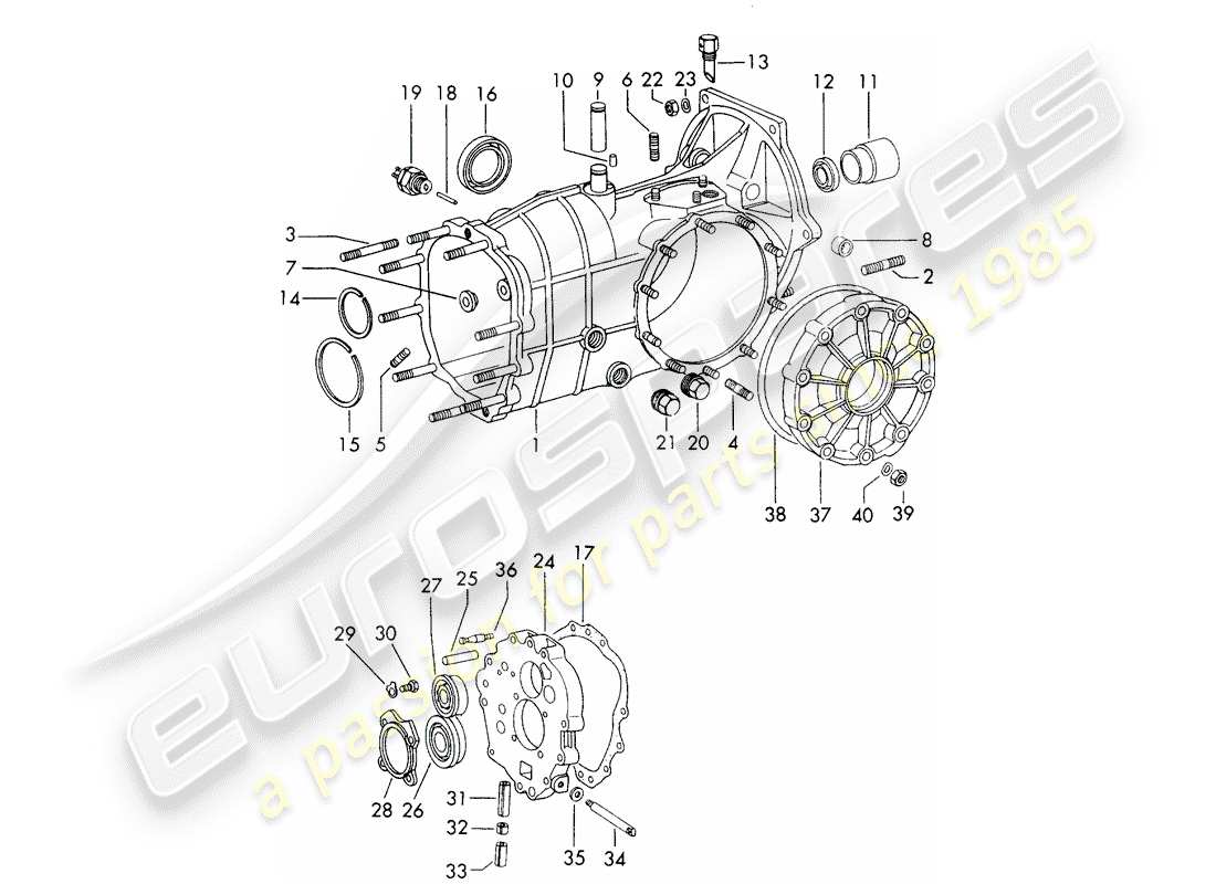 porsche 1966 (911/912) getriebegehäuse - sportomatic ersatzteildiagramm