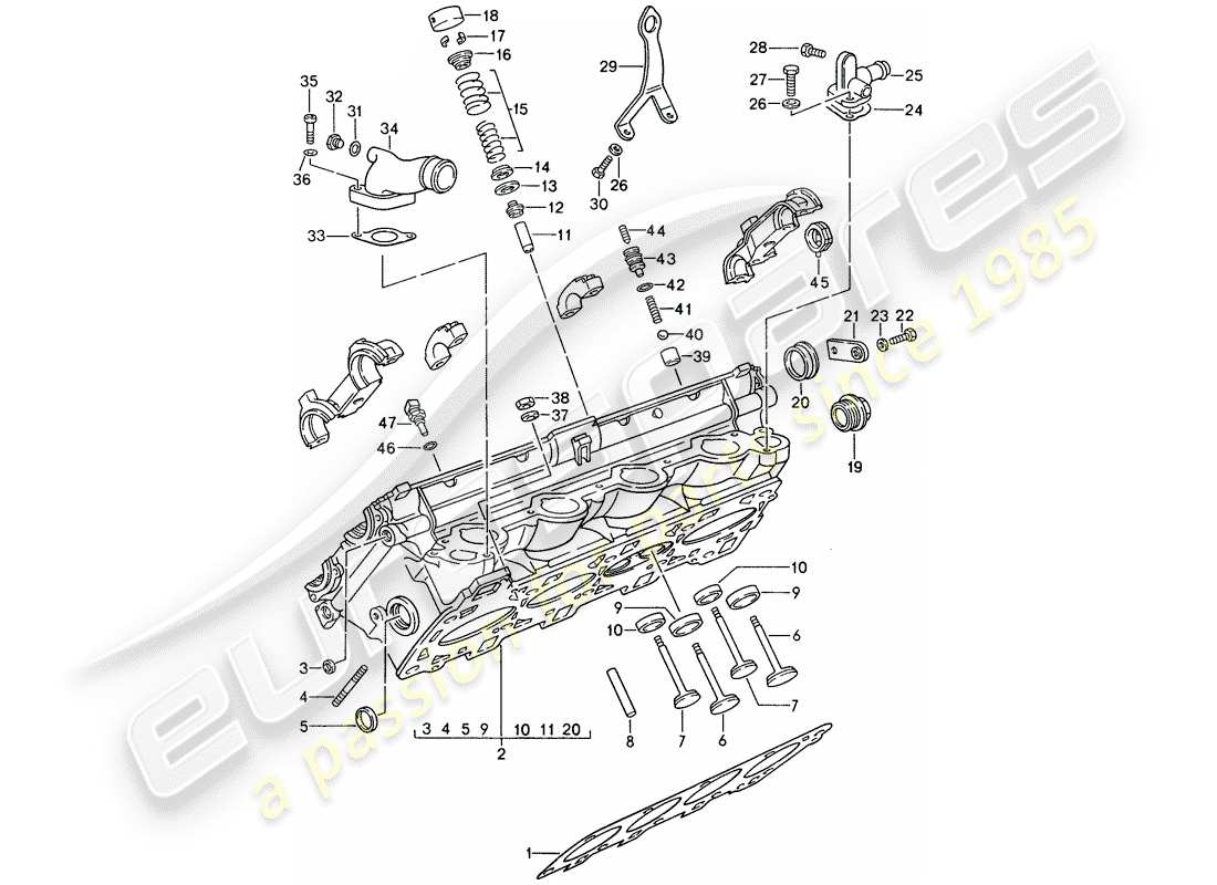 porsche 1992 (968) zylinderkopf - ventile ersatzteildiagramm