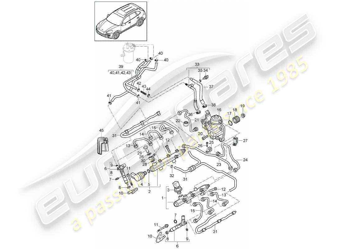 porsche 2011 (cayenne e2 92a) kraftstoffsammelrohr teilediagramm