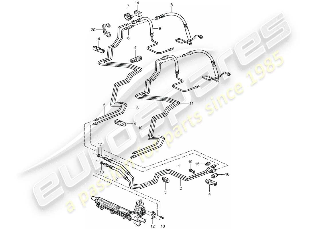 porsche 2005 (996 turbo / gt2) servolenkung - leitungen ersatzteildiagramm