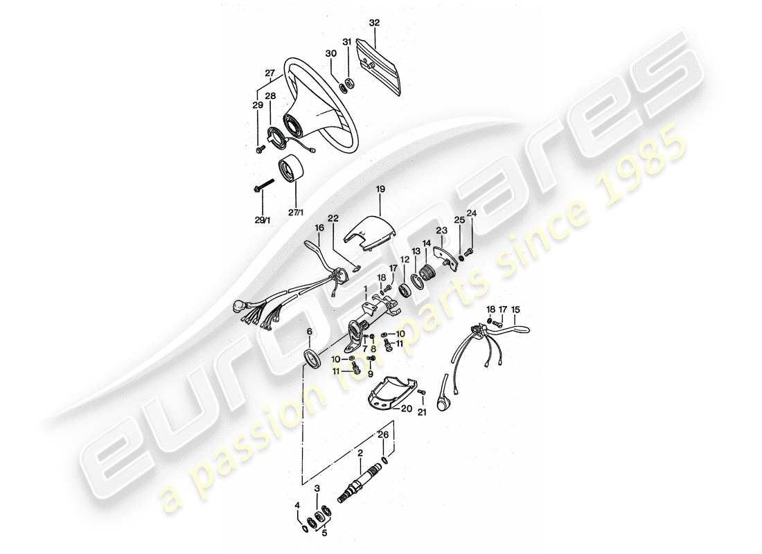 porsche 1977 (911 turbo) lenkrad - lenkwelle lager - lenksäulenschalter ersatzteildiagramm