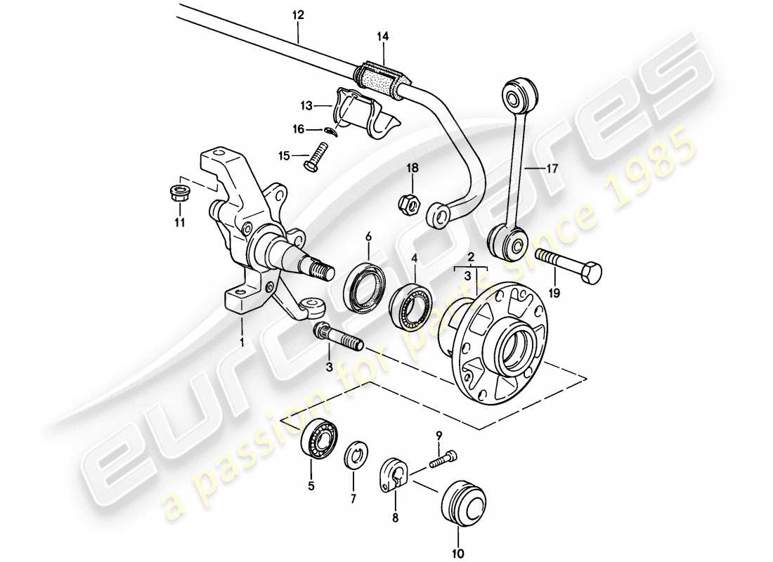 porsche 1981 (928) achsschenkel - stabilisator - vorderachse - schmiermittel ersatzteildiagramm