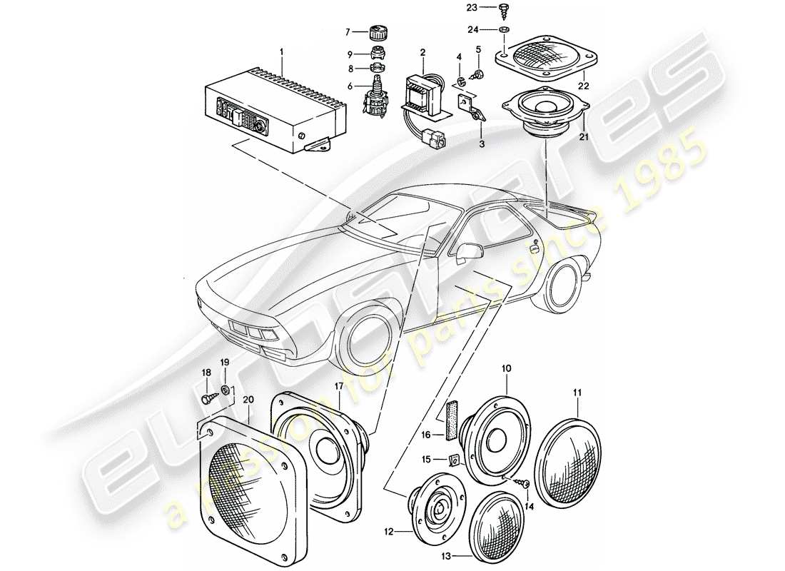 porsche 1983 (928) verstärker - lautsprecher teilediagramm