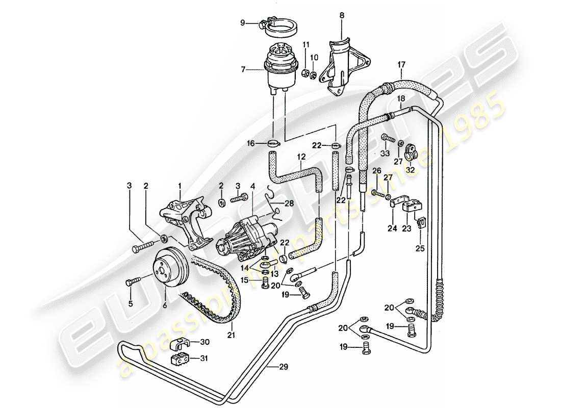 porsche 1988 (928) servolenkung - leitungen ersatzteildiagramm