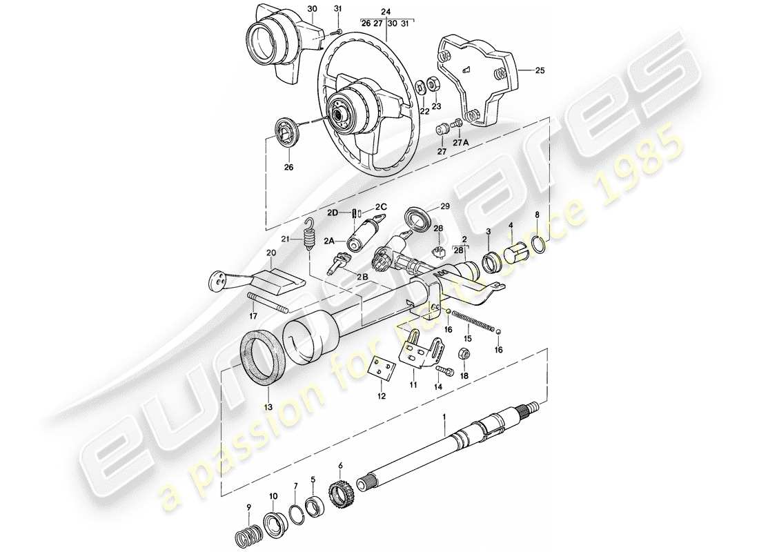 porsche 1979 (928) lenkung - lenkrad teilediagramm