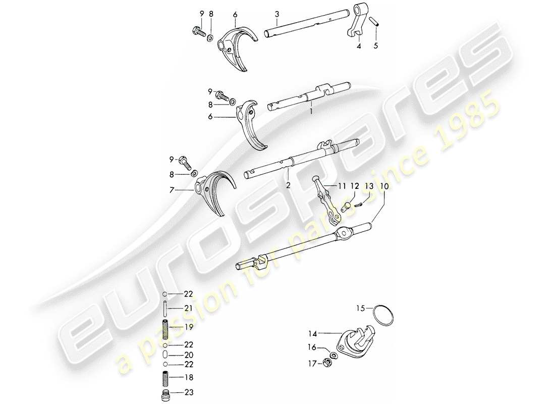 porsche 1965 (911/912) schaltstangen - schaltgabeln ersatzteildiagramm