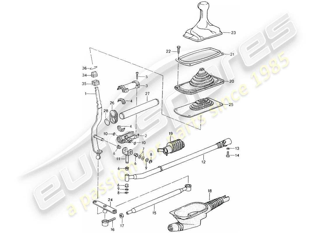 porsche 1994 (964) getriebesteuerung - teilediagramm