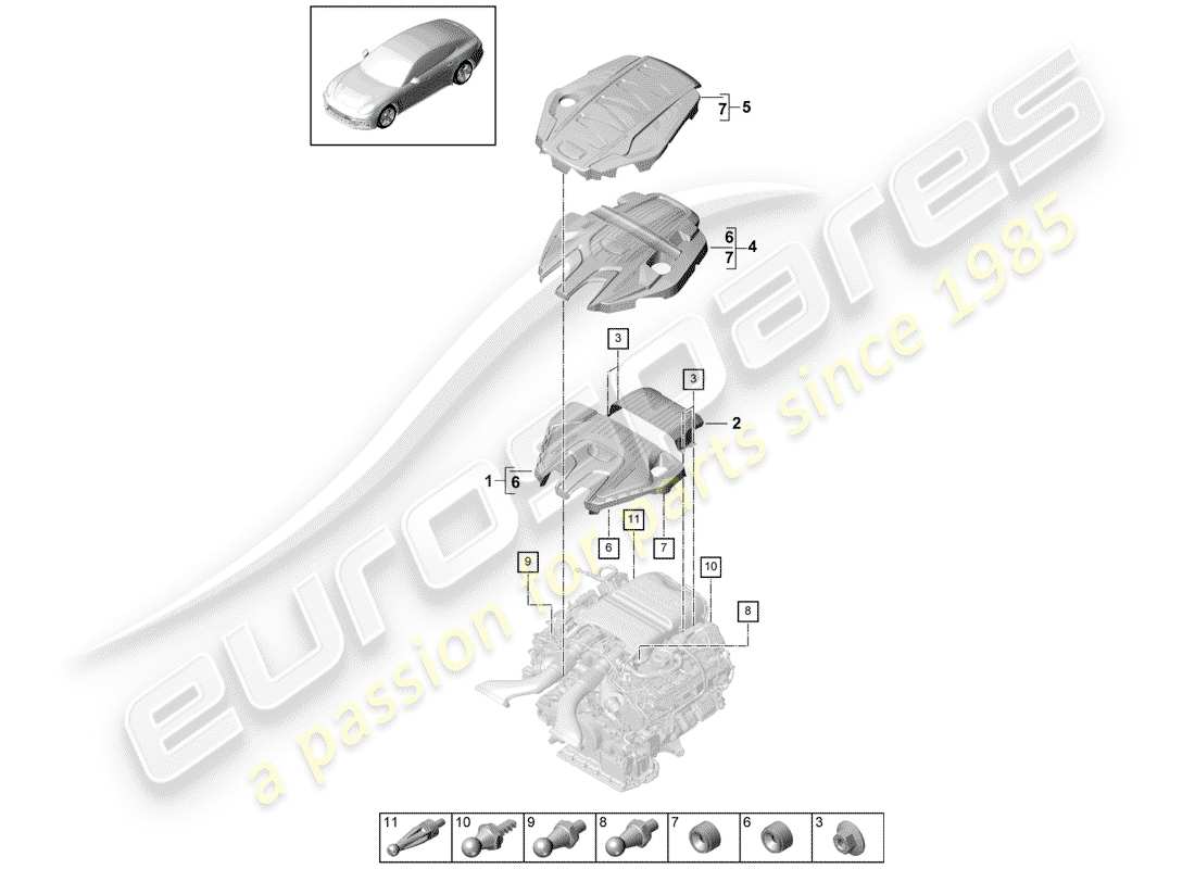 porsche 2018 (panamera 971-1) motorabdeckung ersatzteildiagramm
