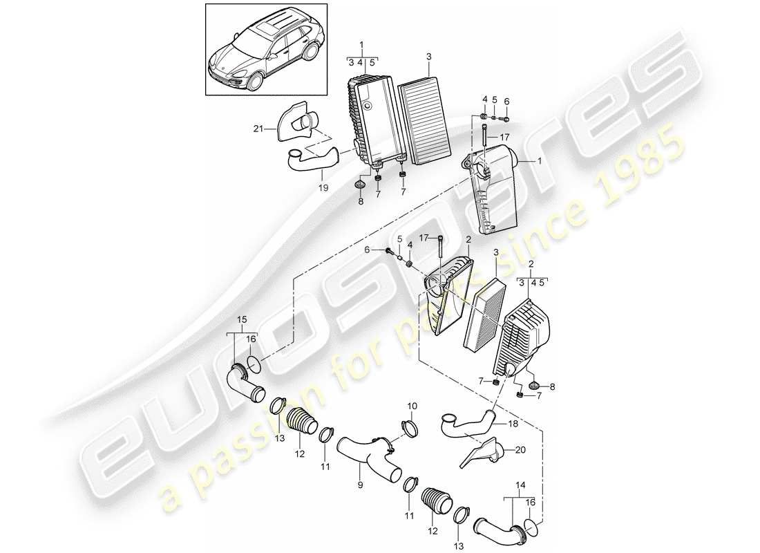 porsche 2015 (cayenne e2 92a) luftfilter mit anschluss teilediagramm