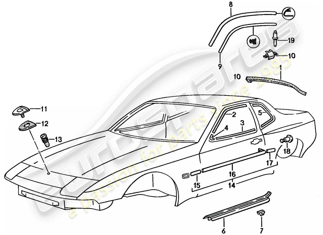 porsche 1990 (944) dekorative formteile ersatzteildiagramm