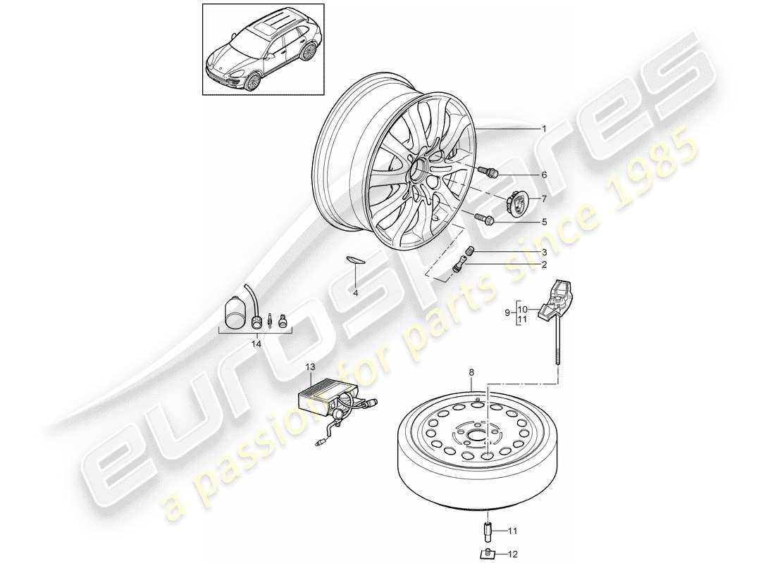 porsche 2014 (cayenne e2 92a) räder ersatzteildiagramm