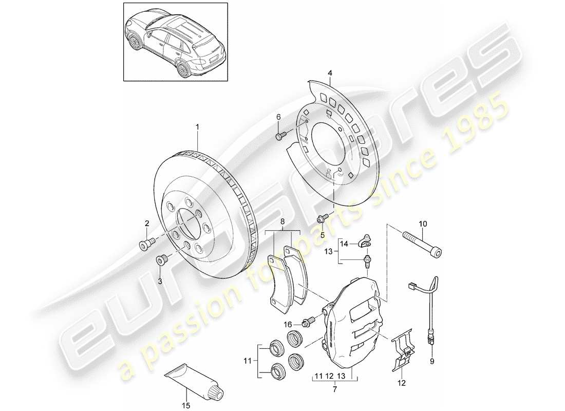 porsche 2012 (cayenne e2 92a) scheibenbremsen ersatzteildiagramm