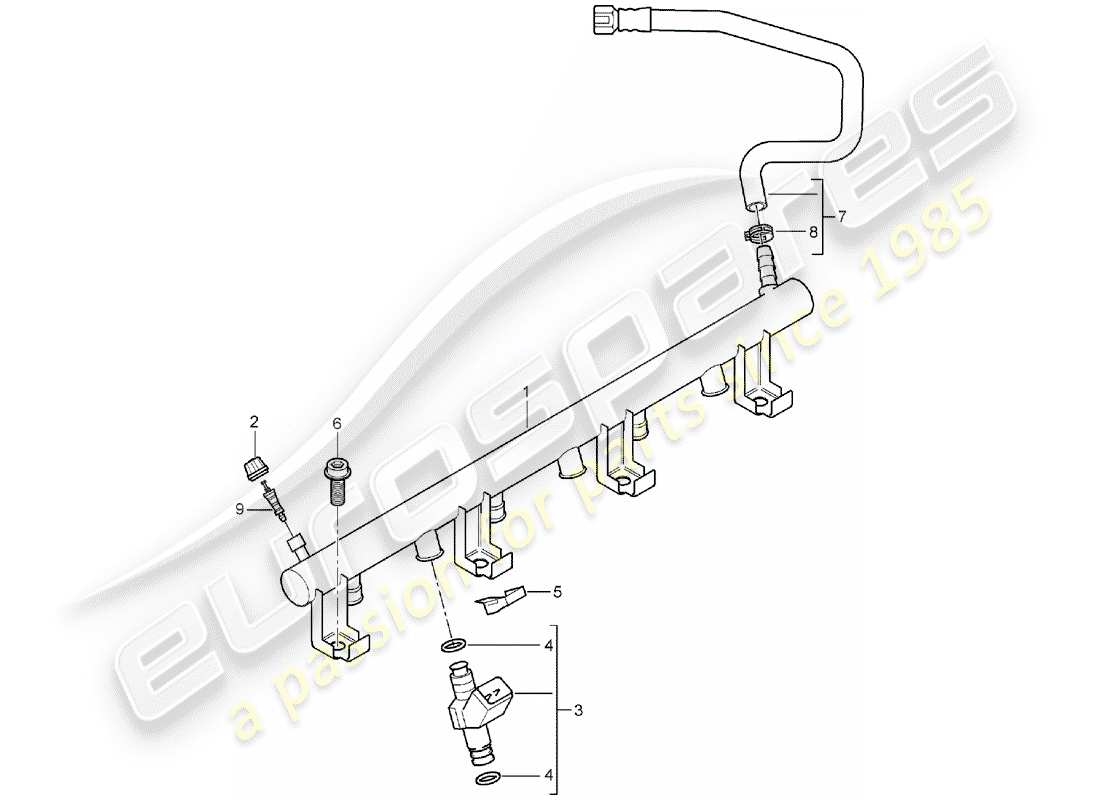 porsche 2004 (cayenne e1 9pa) kraftstoffsammelrohr ersatzteildiagramm