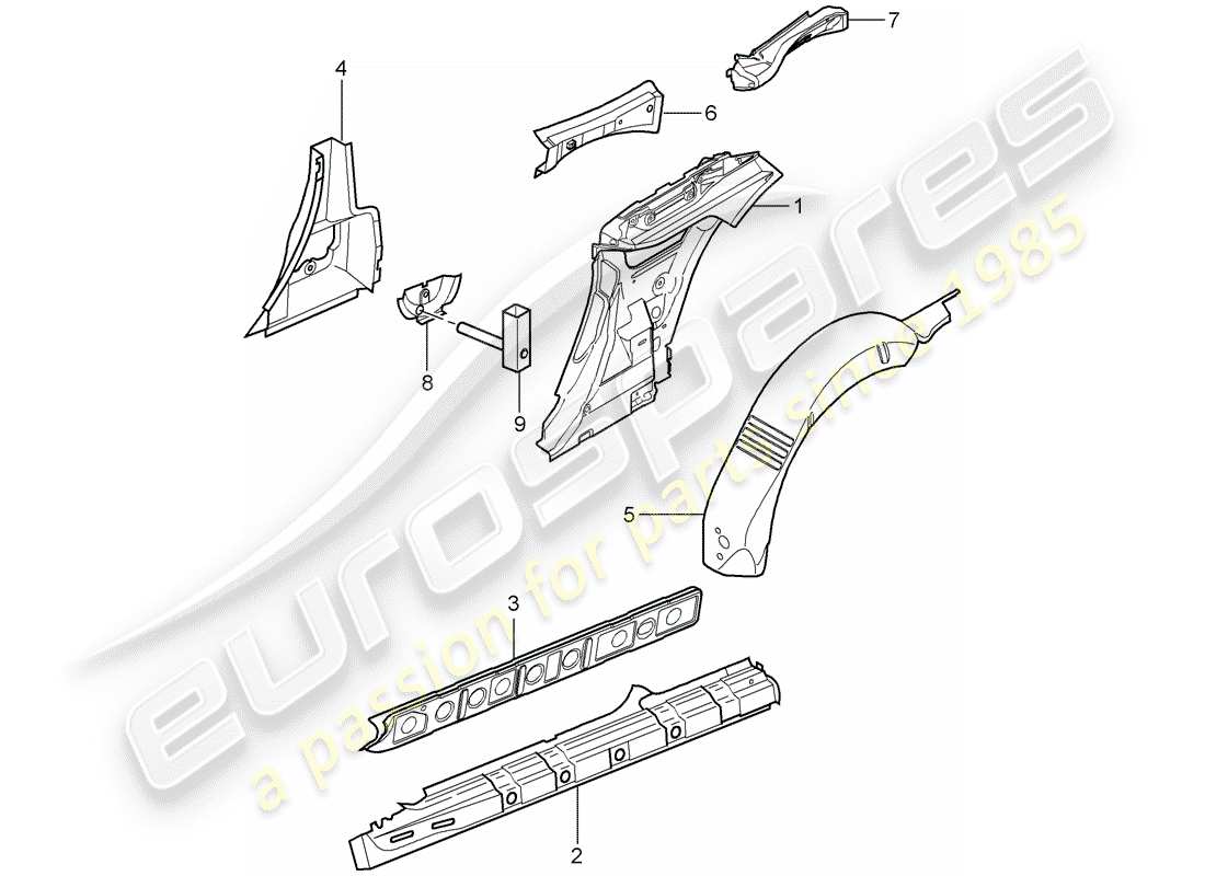 porsche 2005 (997-1) seitenwand teilediagramm