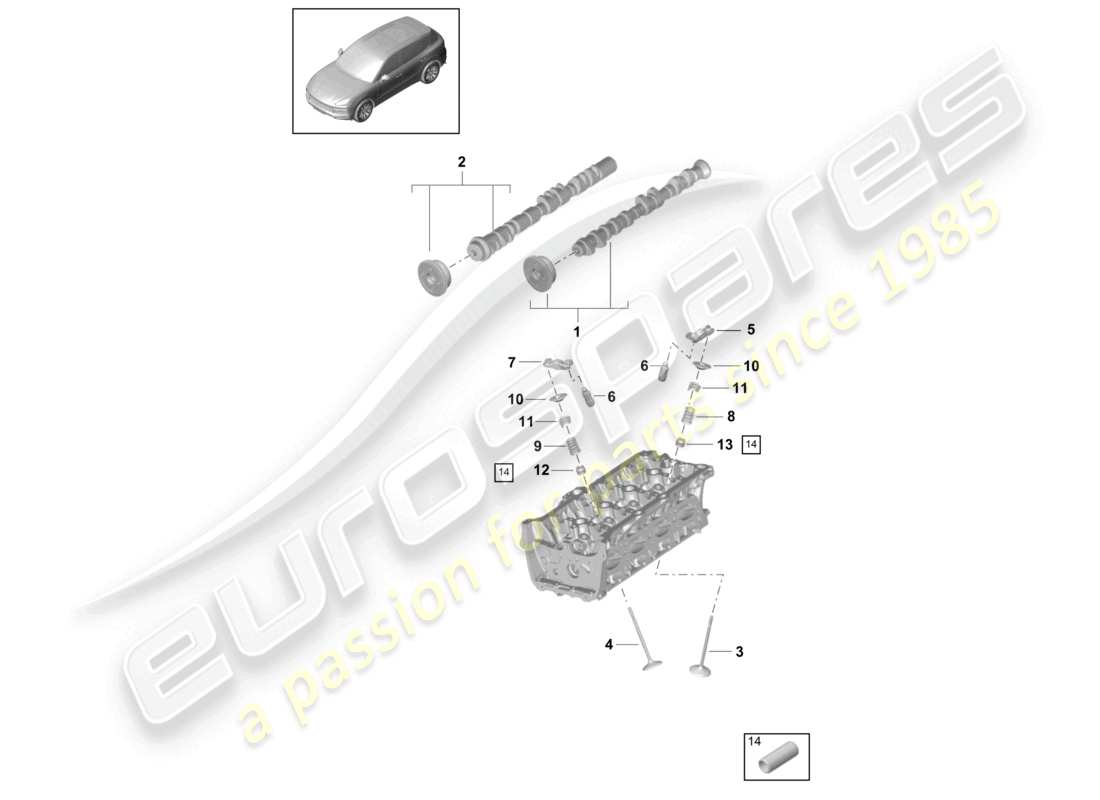 porsche 2020 (cayenne e3 9ya/9yb) nockenwelle, ventile teilediagramm